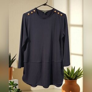 Ralph Lauren Long Blue Tunic Shirt Gold Buttons Womans Medium Old Money